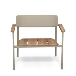 Fauteuil Bas Empilable Shine Metal Beige Bois Naturel / Assise & Accoudoirs Teck - Emu
