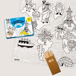 Poster A Colorier Coloriage Pocket -Papier Blanc Noir / 52 X 38 Cm - Omy Design & Play