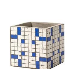 Pot Marie Mosaique Ceramique Pierre Blanc Bleu / 15 X 15 Cm - Beton Emaille - Serax