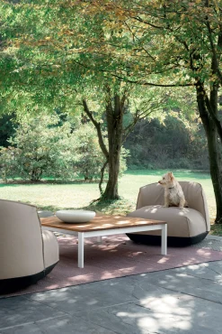 Table Basse Be-Easy Metal Blanc Bois Naturel / Teck - 100 X 99 Cm - Kristalia