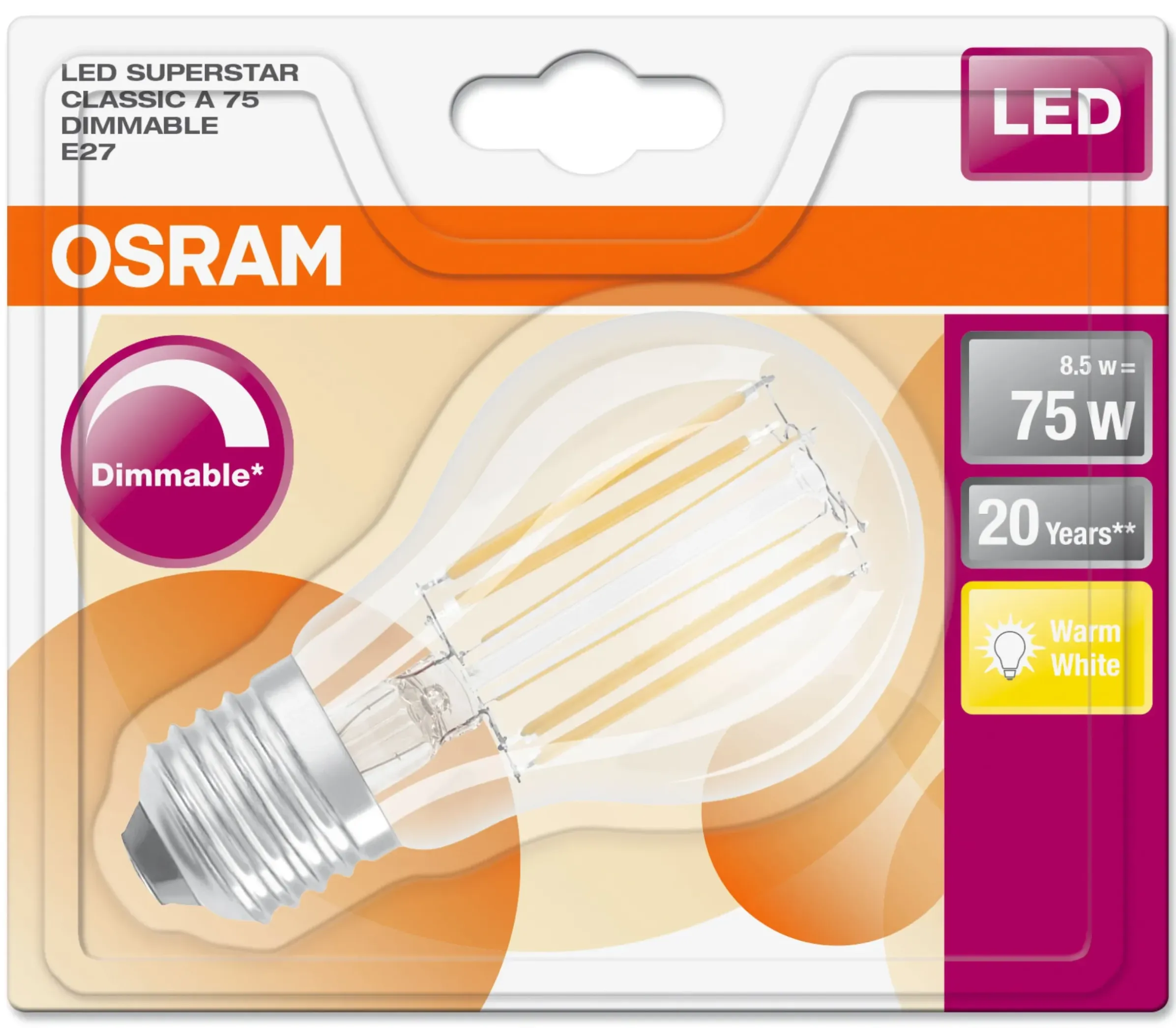 Ampoule Led E27 Dimmable Verre / Standard Claire - (2700K, Blanc Chaud) - Osram