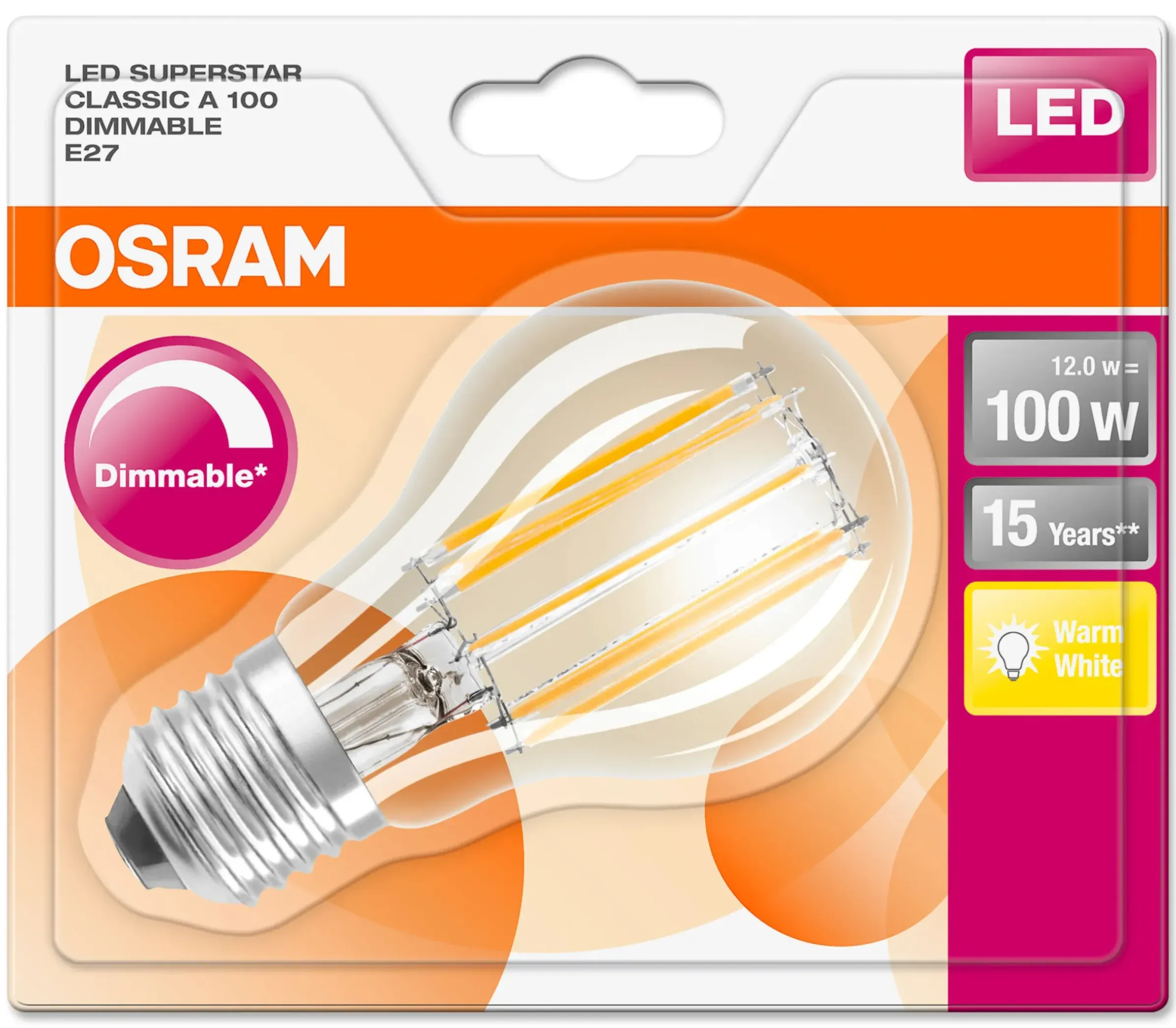Ampoule Led E27 Dimmable Verre / Standard Claire - (2700K, Blanc Chaud) - Osram