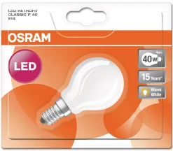 Ampoule Led E14 Verre / Spherique Depolie - 4,5W=40W (2700K, Chaud) - Osram