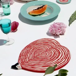 Assiette De Presentation Bum Love Ceramique Rouge / 21 X 17 Cm - Peint A La Main - Laetitia Rouget