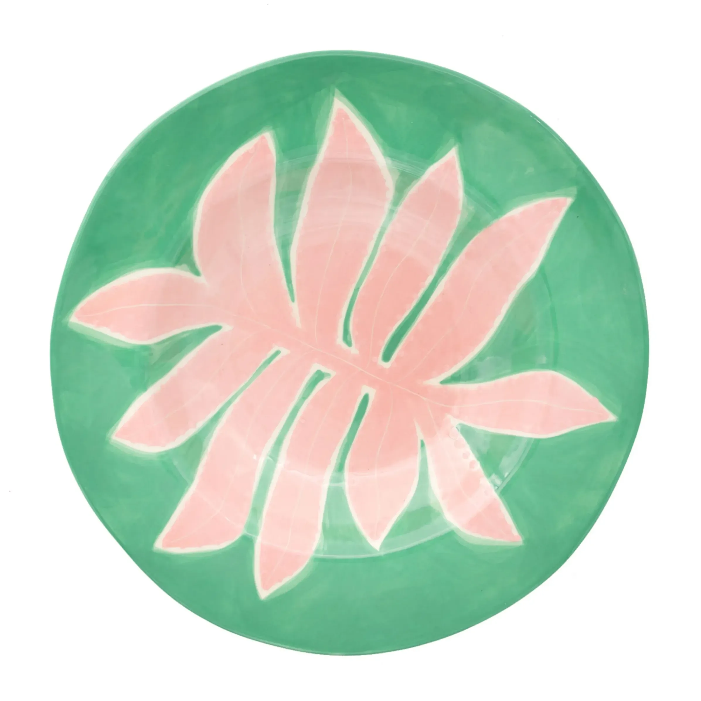 Assiette Green Leaf Ceramique Rose Vert / O 26 Cm - Peint A La Main - Laetitia Rouget