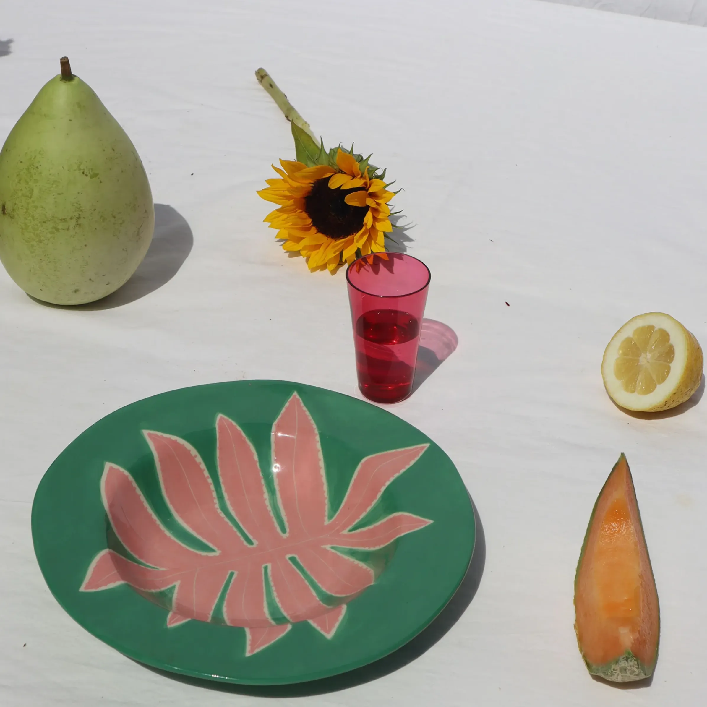 Assiette Green Leaf Ceramique Rose Vert / O 26 Cm - Peint A La Main - Laetitia Rouget