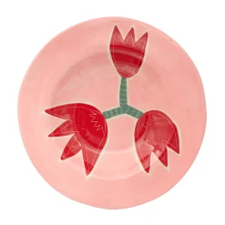 Assiette Tulip Ceramique Rose Rouge / O 26 Cm - Peint A La Main - Laetitia Rouget
