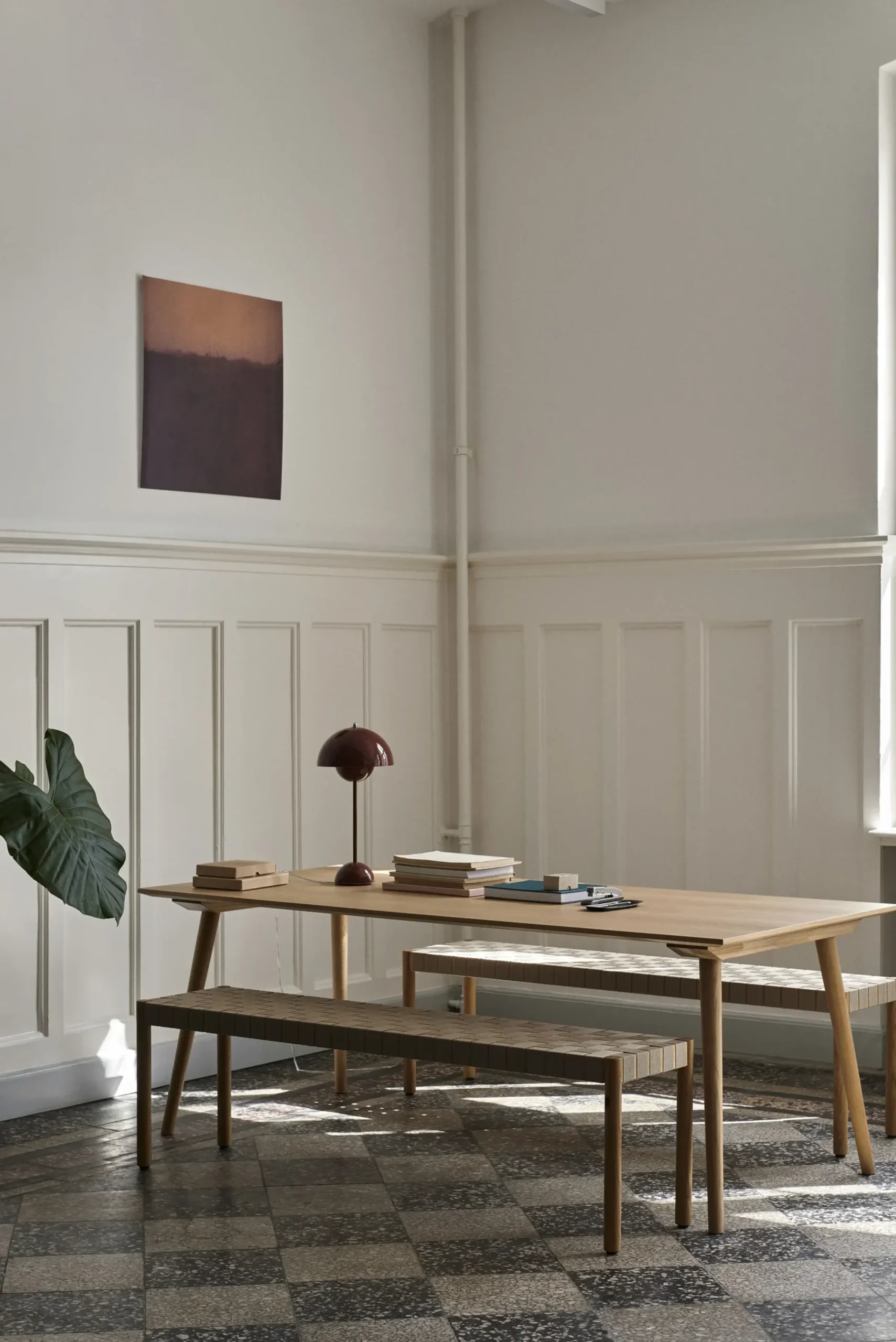 Banc Betty Tk5 Tissu Bois Beige / L 157 Cm - Sangles En Lin - &Tradition