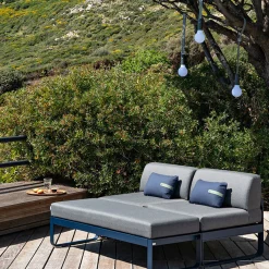 Banc Rembourre Bellevie Metal Tissu Gris / Table Basse (Coussin Amovible) - L 148 Cm / Gris Flanelle - Fermob