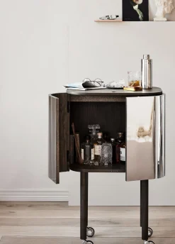 Bar Loud Miroir Bois Naturel / Roulettes - 60 X 39 X H 99 Cm - Northern