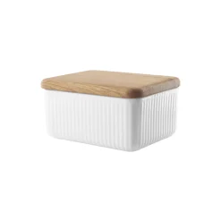 Beurrier Legio Nova Ceramique Blanc Bois Naturel / Couvercle Chene - 12 X 10 Cm - Eva Trio