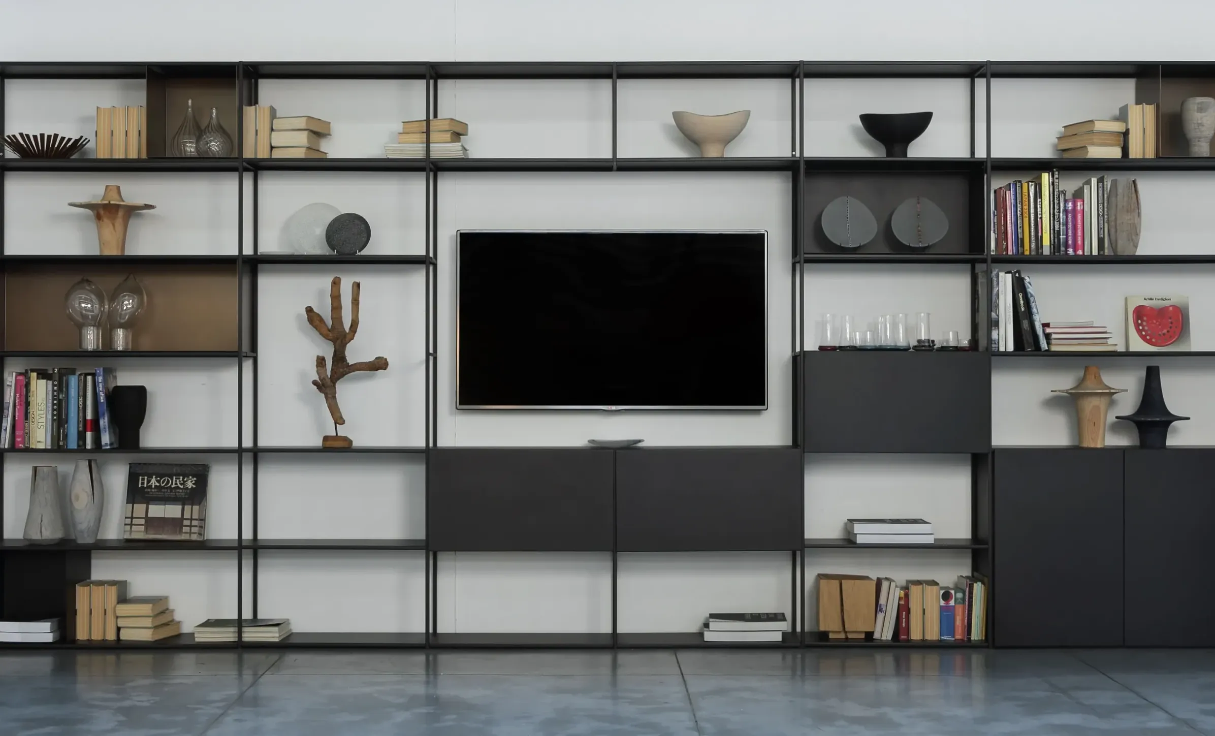 Bibliotheque Easy Irony Tv Metal Noir / Compo E - L 146 X H 226 Cm - Zeus