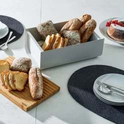 Boite A Pain Mattina Metal Bois Gris / Acier & Bambou - 34 X 21 Cm - Alessi