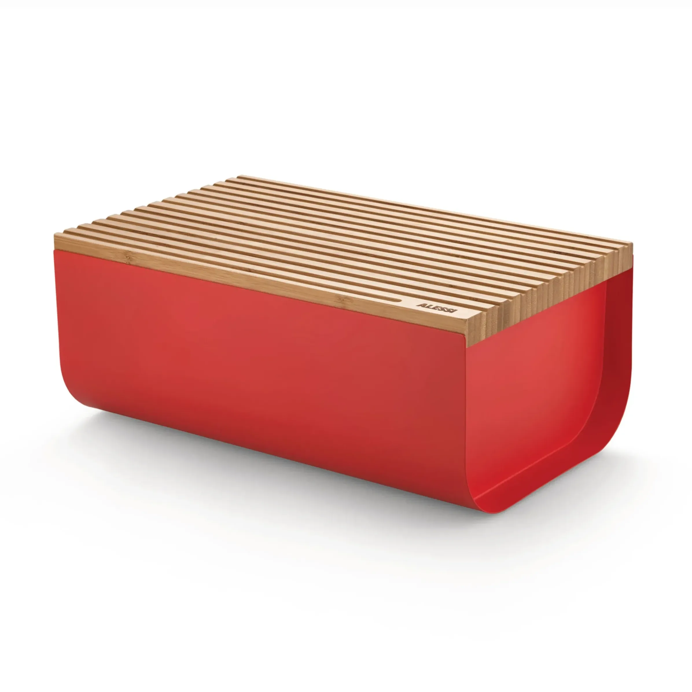 Boite A Pain Mattina Metal Bois Rouge / Acier & Bambou - 34 X 21 Cm - Alessi