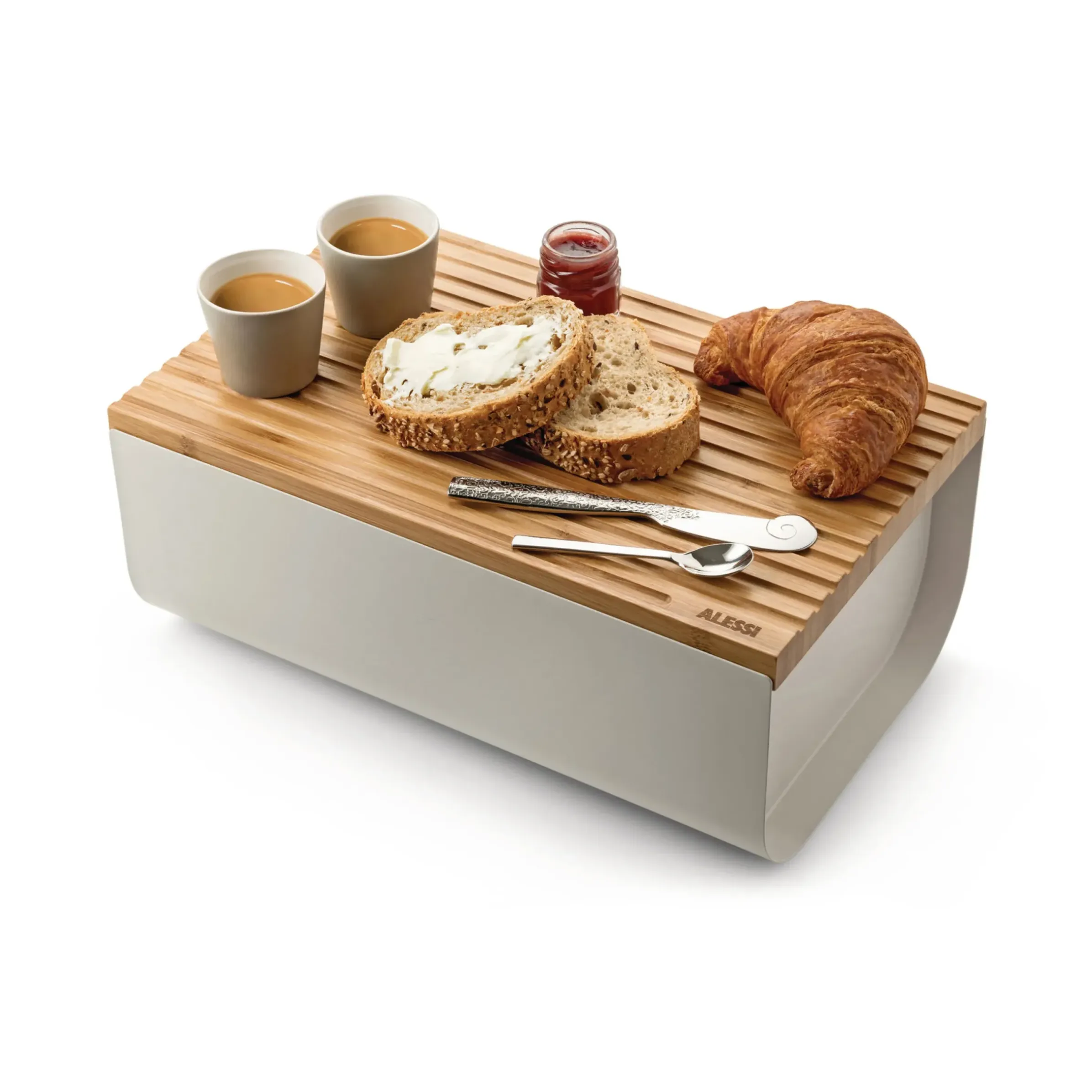 Boite A Pain Mattina Metal Bois Rouge / Acier & Bambou - 34 X 21 Cm - Alessi