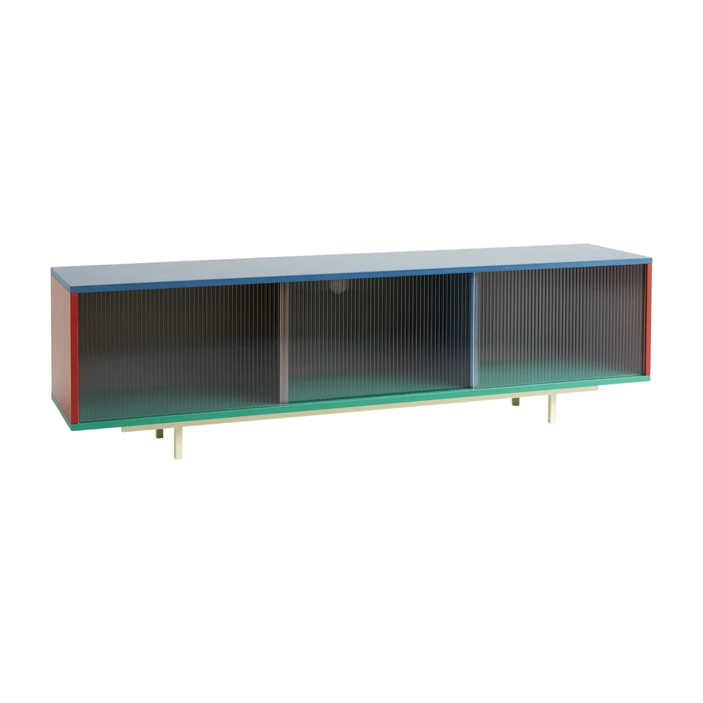 Buffet Bas Colour Cabinet Floor Bois/ Large - L 180 X H 51 Cm / Portes Verre Strie - Hay