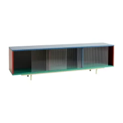 Buffet Bas Colour Cabinet Floor Bois/ Large - L 180 X H 51 Cm / Portes Verre Strie - Hay