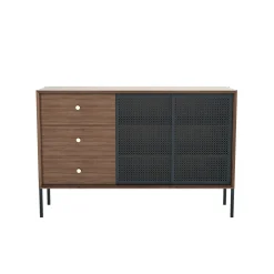 Buffet Gabin Gris Bois Naturel / Haut - 3 Tiroirs - L 120 Cm - Harto