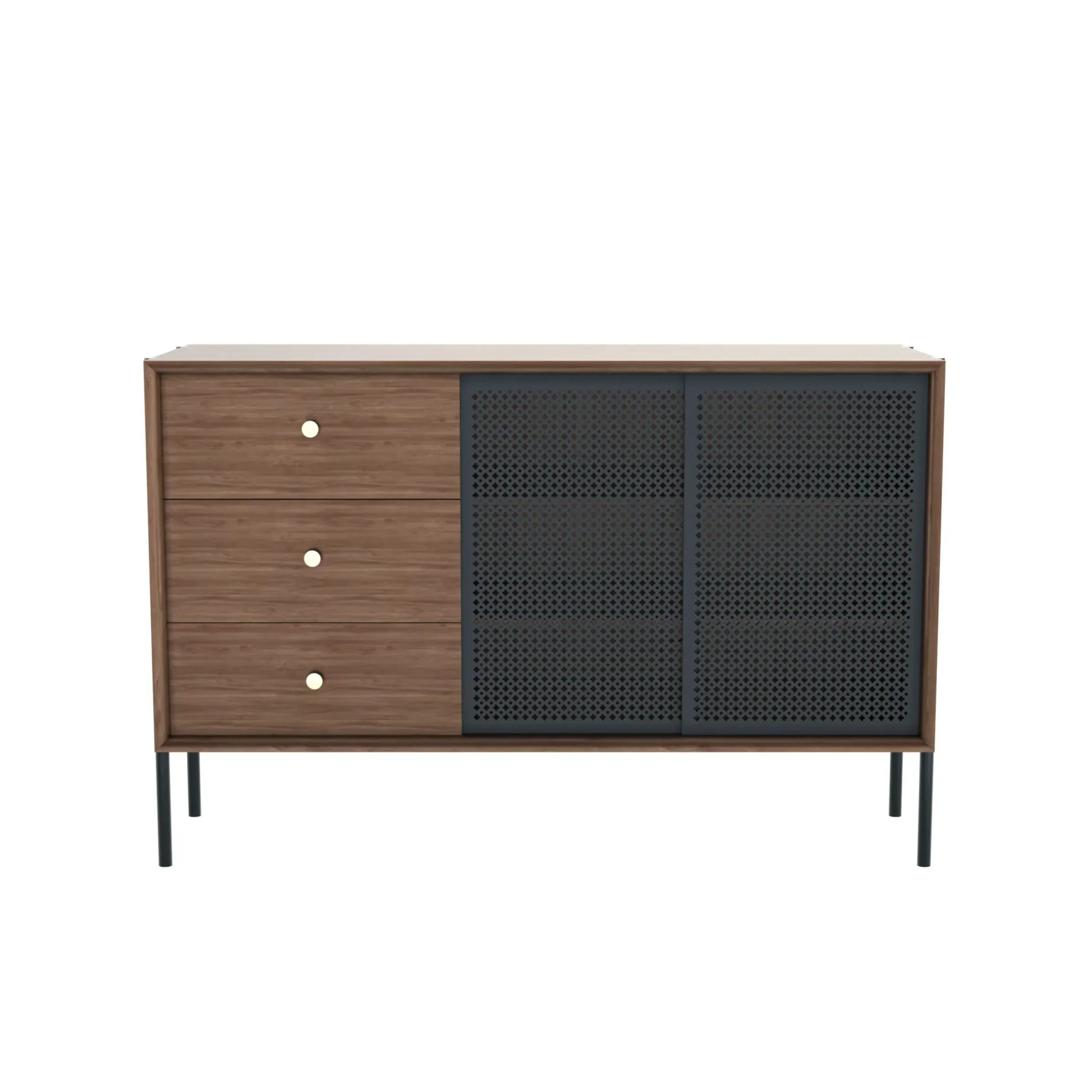Buffet Gabin Gris Bois Naturel / Haut - 3 Tiroirs - L 120 Cm - Harto