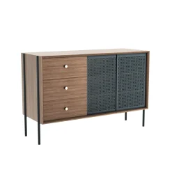 Buffet Gabin Gris Bois Naturel / Haut - 3 Tiroirs - L 120 Cm - Harto