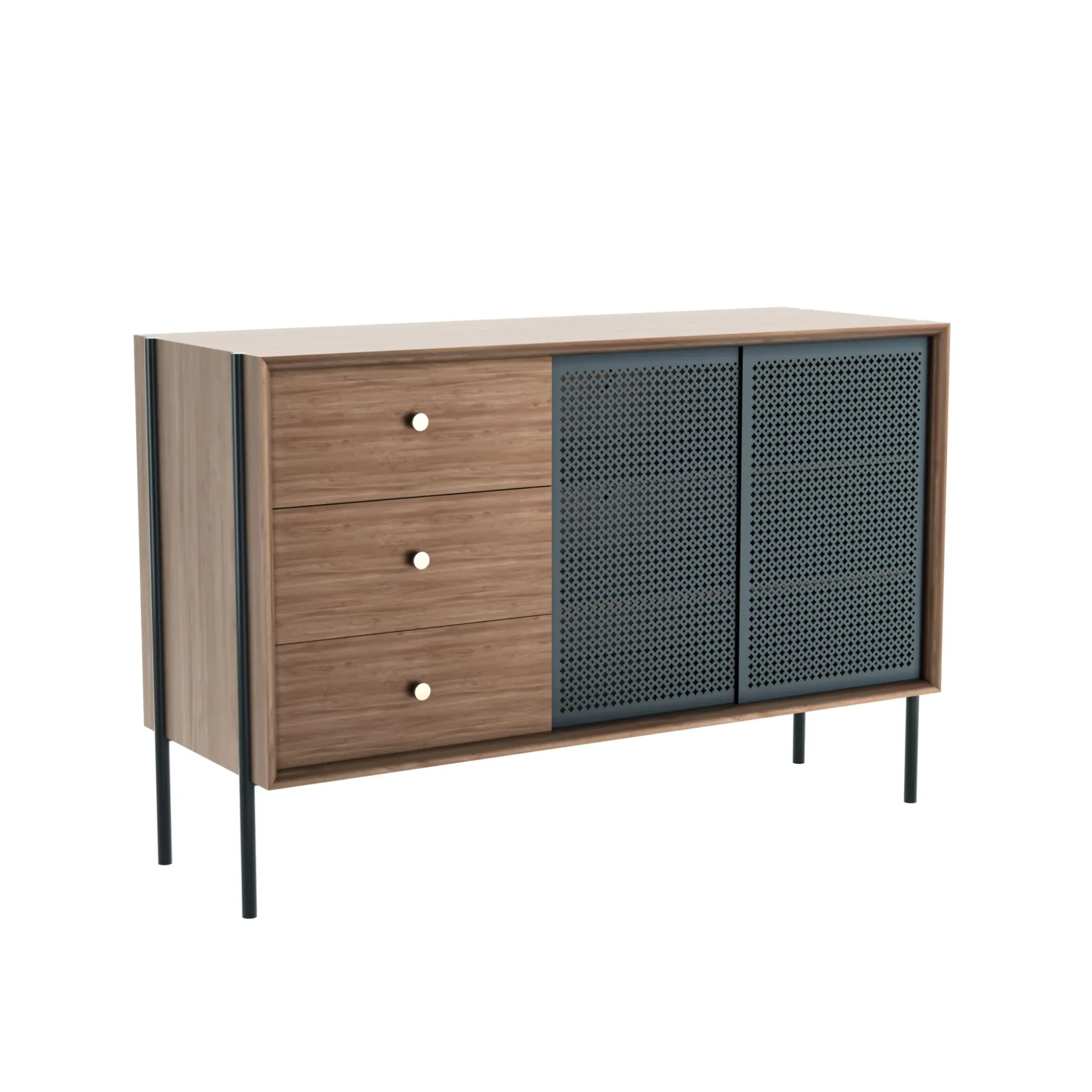 Buffet Gabin Gris Bois Naturel / Haut - 3 Tiroirs - L 120 Cm - Harto