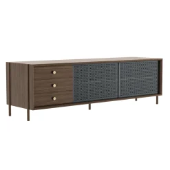 Buffet Gabin Gris Bois Naturel / Meuble Tv - 3 Tiroirs - L 162 Cm - Harto