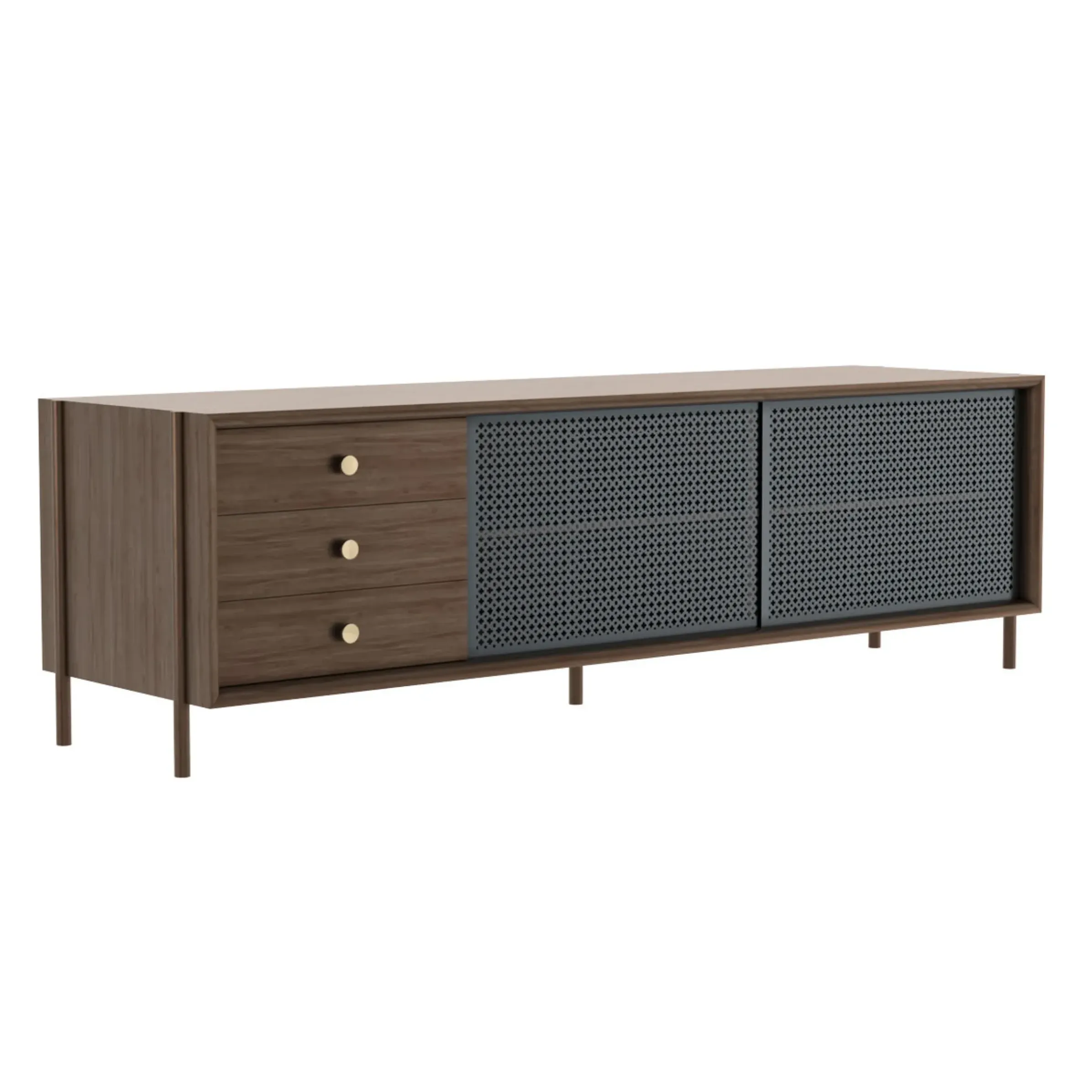 Buffet Gabin Gris Bois Naturel / Meuble Tv - 3 Tiroirs - L 162 Cm - Harto
