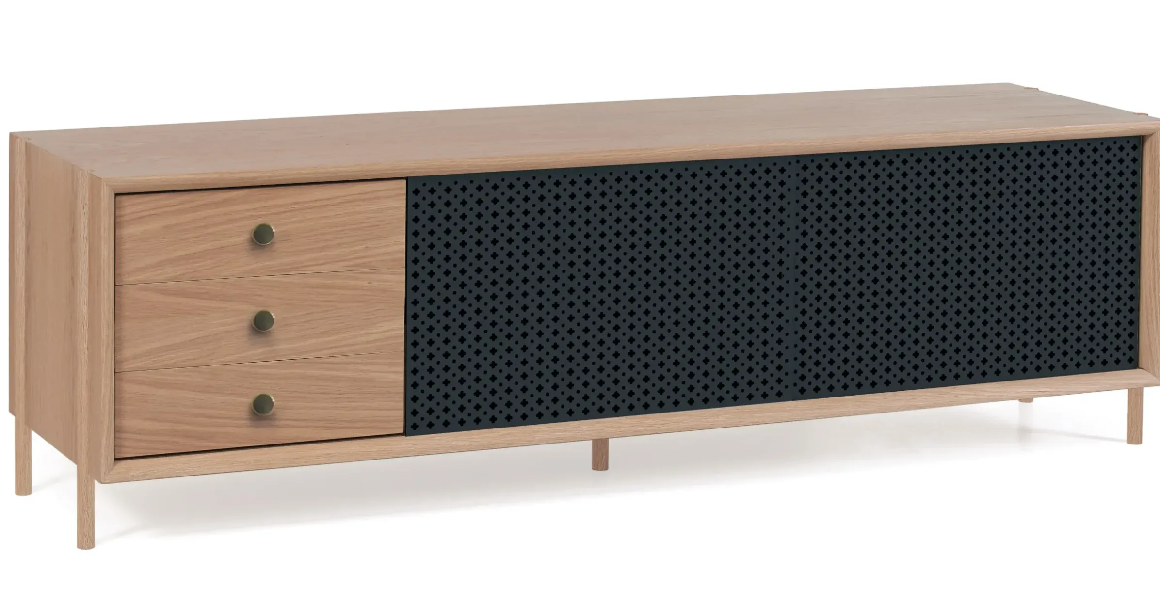 Buffet Gabin Metal Gris Bois Naturel / Meuble Tv - 3 Tiroirs - L 162 Cm - Harto