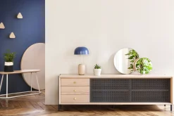 Buffet Gabin Metal Gris Bois Naturel / Meuble Tv - 3 Tiroirs - L 162 Cm - Harto