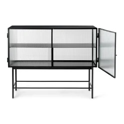 Buffet Haze Metal Verre Noir / L 110 X H 90 Cm / 2 Portes Verre Cannele - Ferm Living