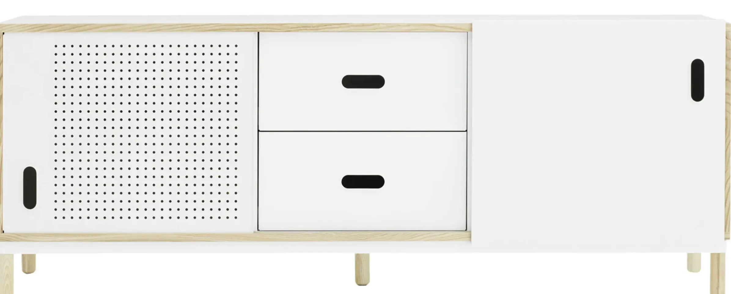 Buffet Kabino Metal Blanc Bois Naturel / Meuble Tv - L 162 Cm - Tiroirs - Normann Copenhagen