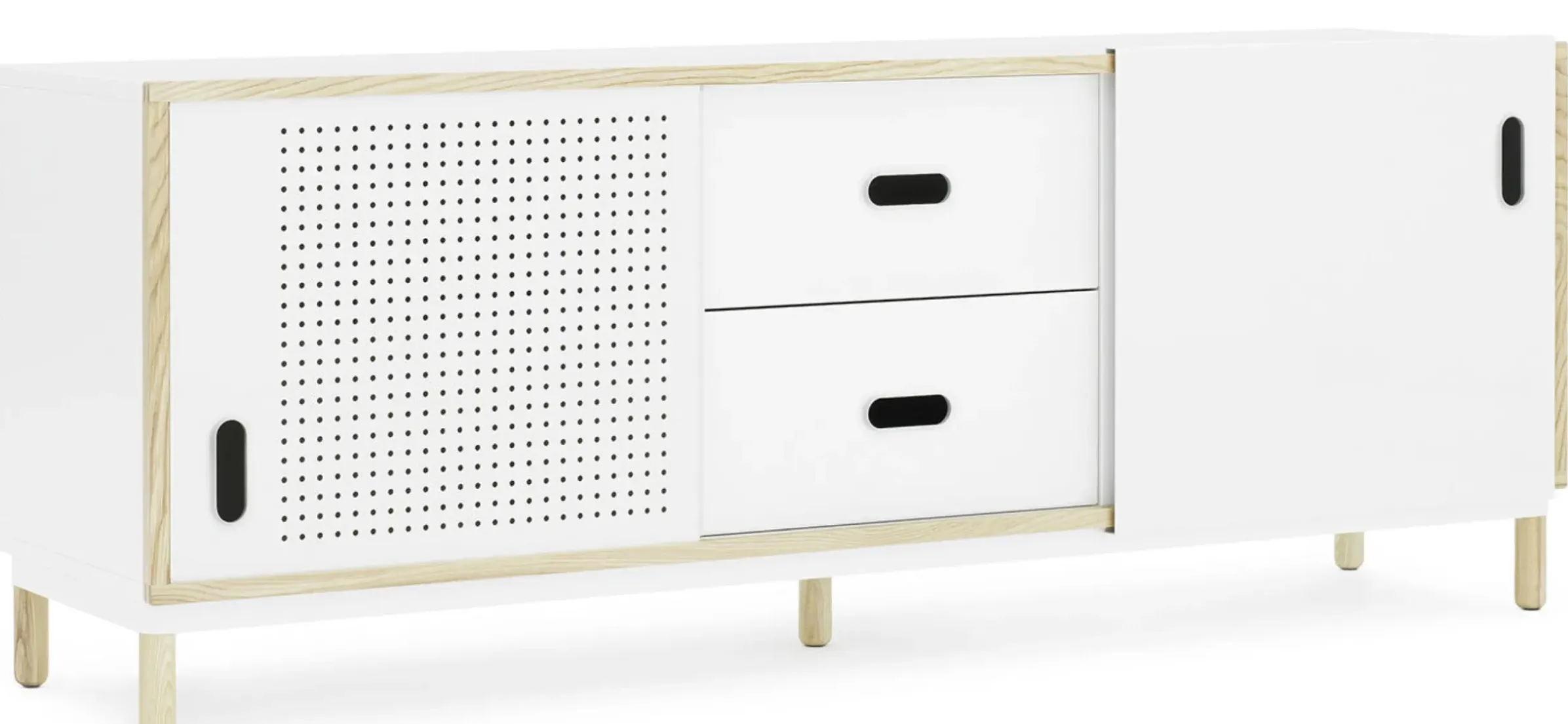 Buffet Kabino Metal Blanc Bois Naturel / Meuble Tv - L 162 Cm - Tiroirs - Normann Copenhagen