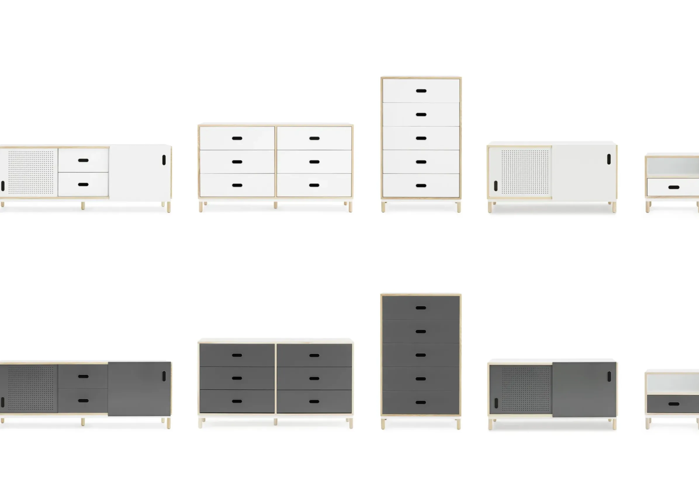 Buffet Kabino Metal Blanc Bois Naturel / Meuble Tv - L 162 Cm - Tiroirs - Normann Copenhagen