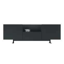 Buffet Luxor Metal Bois Noir / 2 Portes, Niche Ouverte & Tiroir - L 270 X H 90 Cm - Cappellini