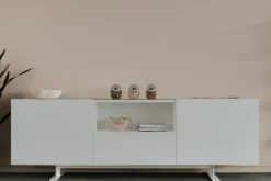 Buffet Luxor Metal Bois Noir / 2 Portes, Niche Ouverte & Tiroir - L 270 X H 90 Cm - Cappellini