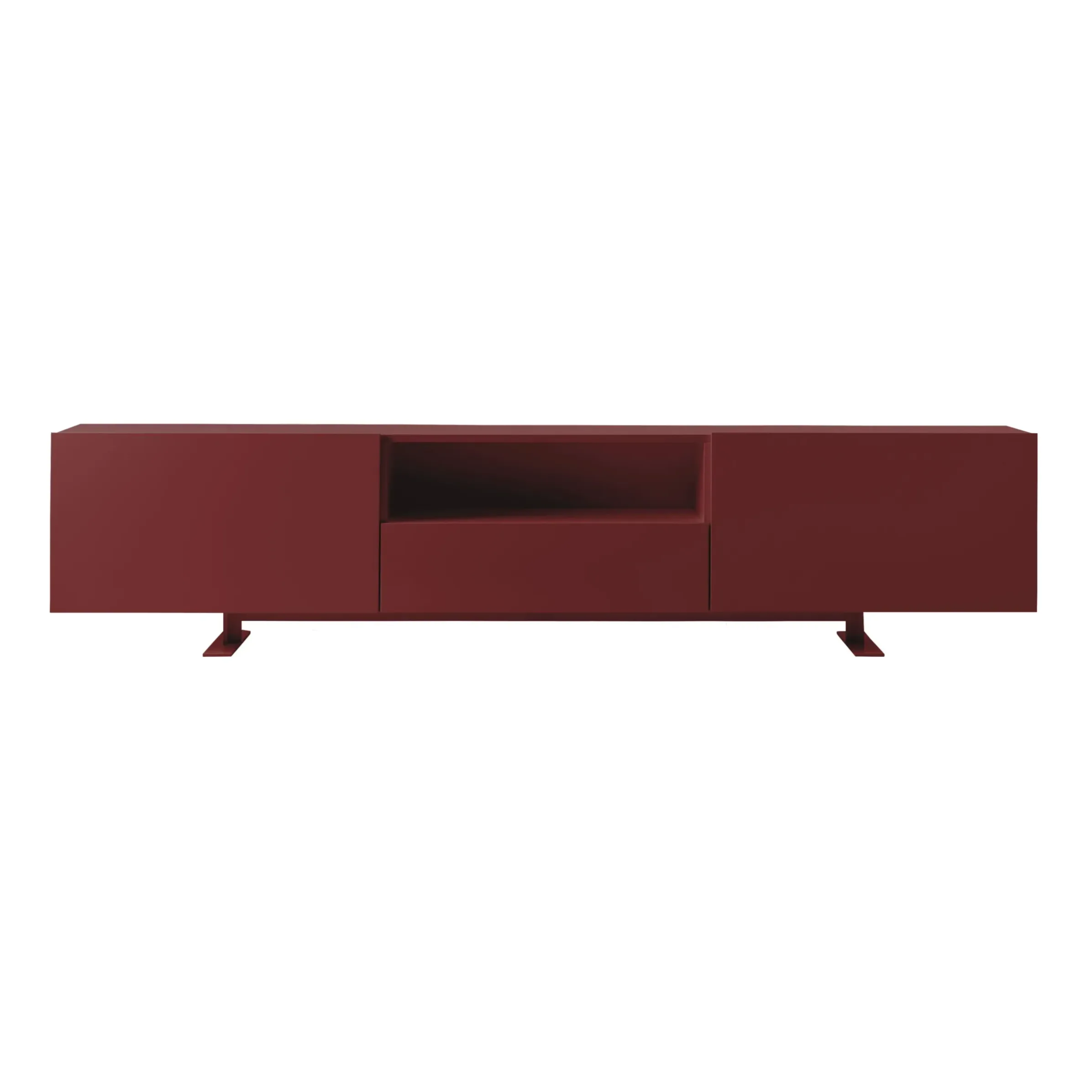 Buffet Luxor Metal Bois Rouge Violet / 2 Portes, Niche Ouverte & Tiroir - L 270 X H 66 Cm - Cappellini