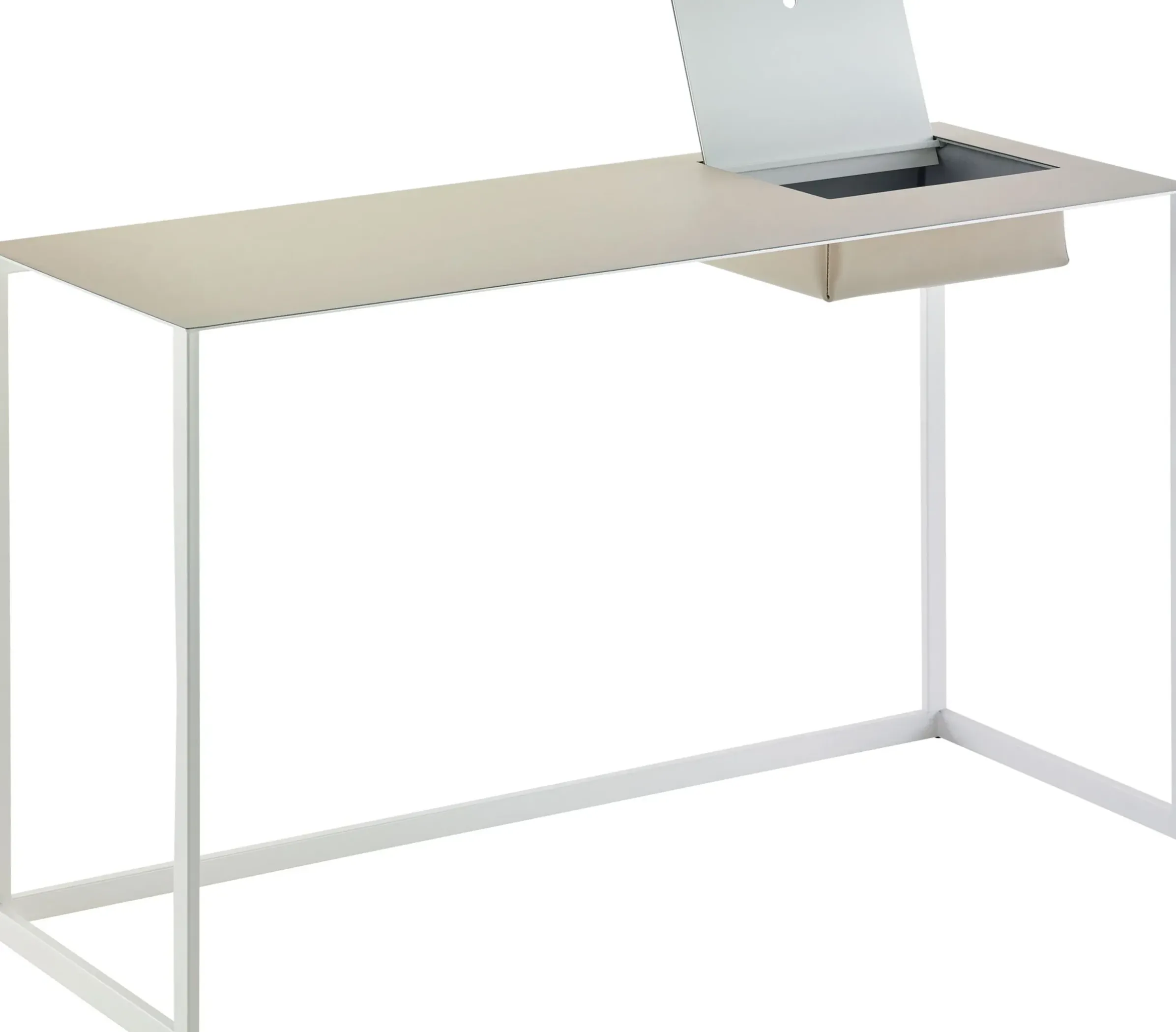 Bureau Calamo Cuir Blanc Gris / Console - Cuir Sellier - L 130 Cm - Zanotta