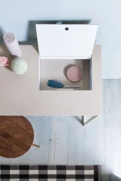 Bureau Calamo Cuir Blanc Gris / Console - Cuir Sellier - L 130 Cm - Zanotta