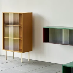 Cabinet Colour Cabinet Tall Bois/ L 75 X H 130 Cm - Portes Verre Strie - Hay