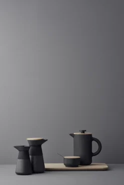 Cafetiere A Piston Theo Ceramique Noir Bois Naturel / 0,8L - Gres & Bambou - Stelton