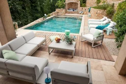 Canape D'Angle De Jardin Bellevie Metal Tissu Blanc / N° 2 A - 229 X 235 Cm - Tissu Blanc Grise - Fermob