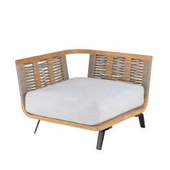 Canape De Jardin Modulable Welcome Tissu Blanc Bois Naturel / Module Accoudoir Droite L 90 Cm / - Unopiu