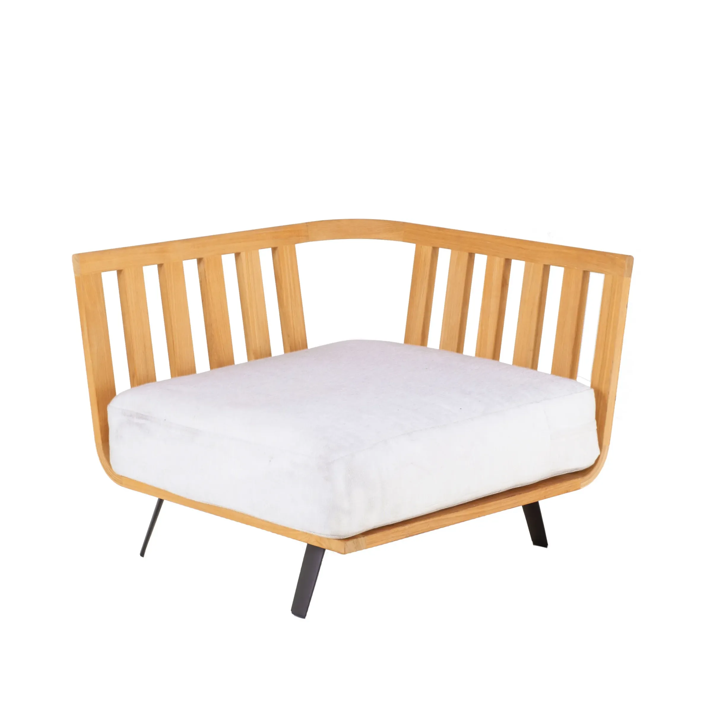 Canape De Jardin Modulable Welcome Tissu Blanc Bois Naturel / Module Accoudoir Droite L 90 Cm / - Unopiu