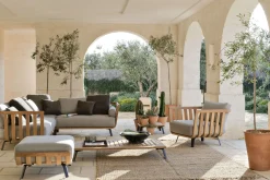 Canape De Jardin Modulable Welcome Tissu Blanc Bois Naturel / Module Accoudoir Droite L 90 Cm / - Unopiu