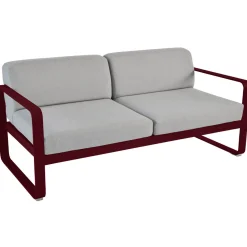 Canape De Jardin 2 Places Bellevie Metal Tissu Rouge Gris L 160 Cm - Tissu Gris Flanelle - Fermob