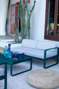 Canape De Jardin 2 Places Bellevie Metal Tissu Rouge Gris L 160 Cm - Tissu Gris Flanelle - Fermob