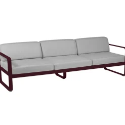 Canape De Jardin 3 Places Bellevie Metal Tissu Rouge Gris / L 235 Cm - Tissu Gris Flanelle - Fermob