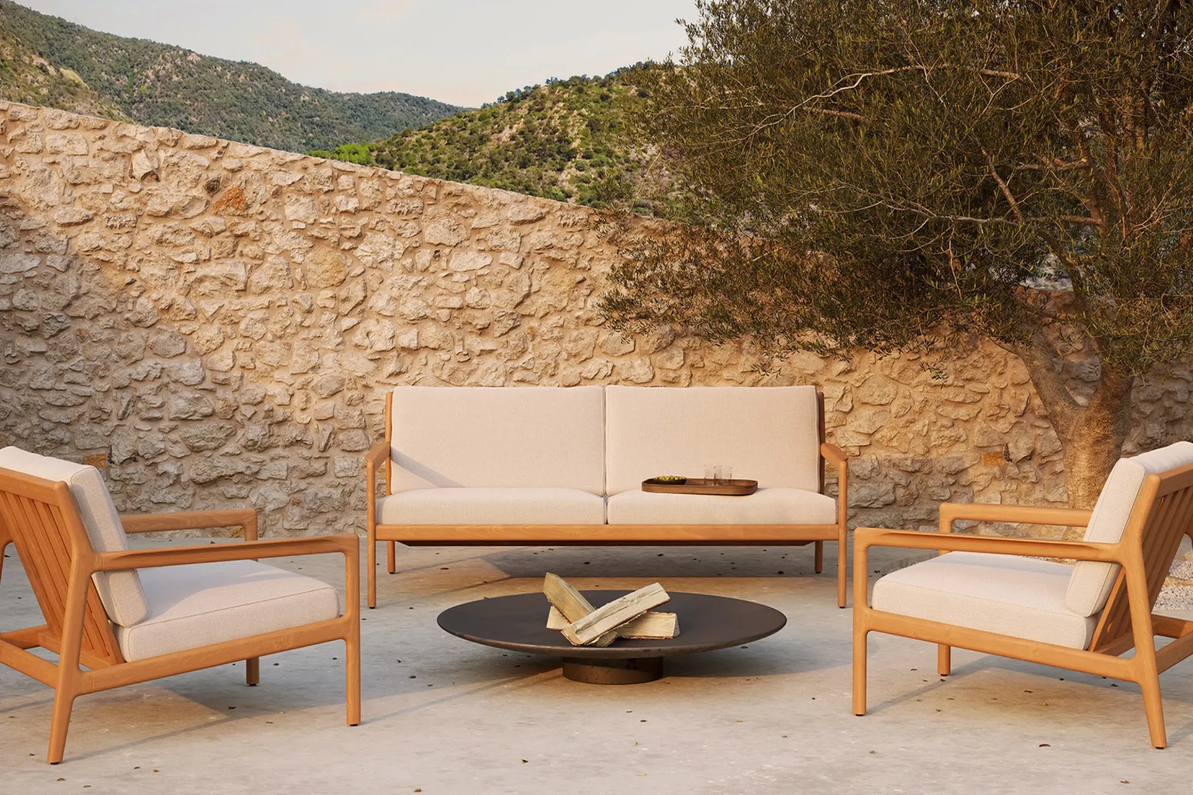 Canape De Jardin 3 Places Jack Outdoor Tissu Bois Blanc / L 180 Cm - Teck - Ethnicraft