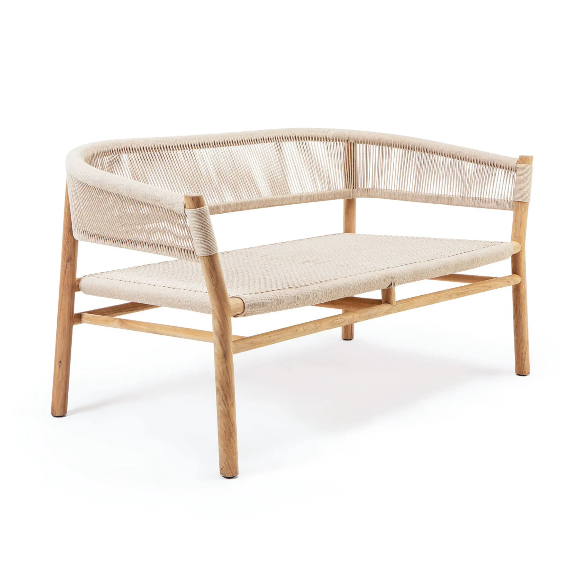 Canape De Jardin 2 Places Kilt Tissu Beige Bois Naturel / L 130 Cm - Teck & Corde Synthetique - Ethimo
