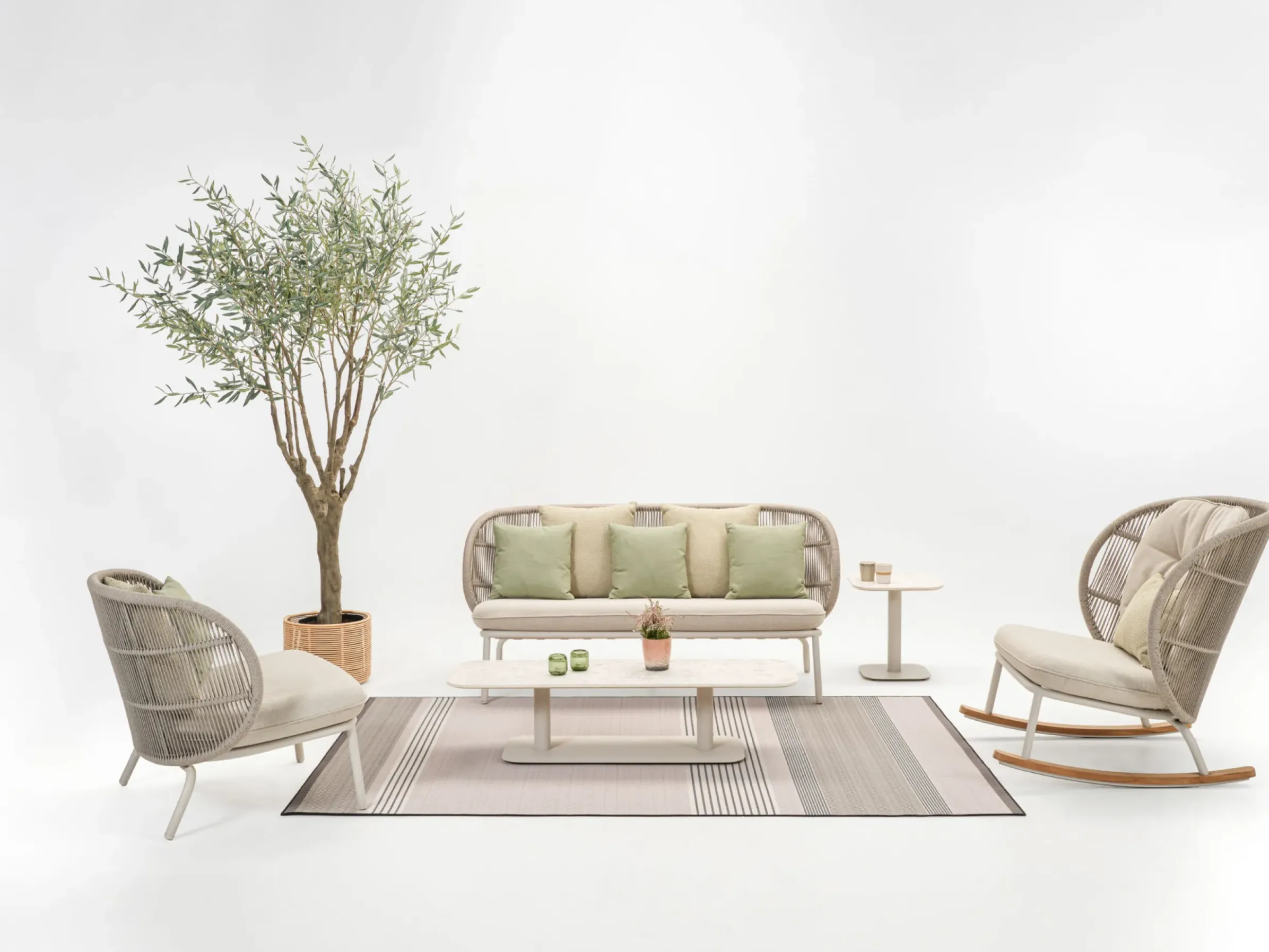 Canape De Jardin 2 Places Kodo Lounge Plastique Tissu Blanc Multicolore / Corde Acrylique Tressee Main - L 165 Cm - Vincent Sheppard